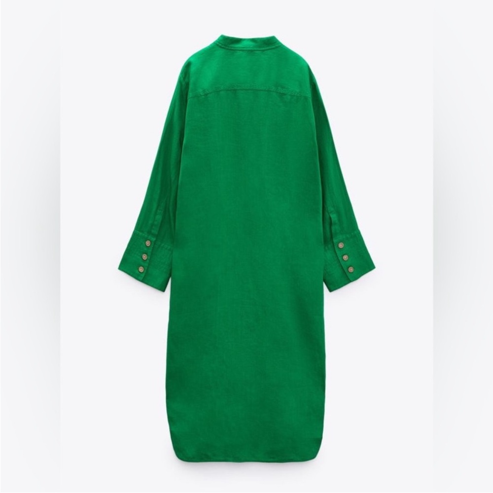 Zara Green Linen Longline Long Sleeve Tunic Button Down Dress Cover Up Small - Picture 3 of 13